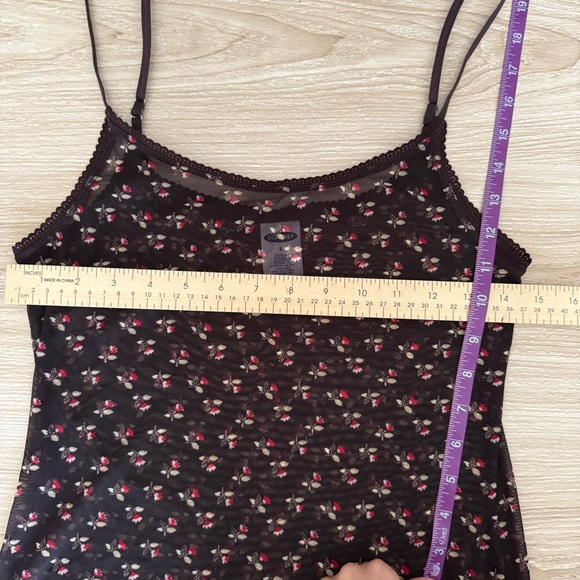 Old Navy Large Y2K Brown Mesh Cami Top Dainty Boho Red Floral Coquette Grunge - Picture 7 of 7